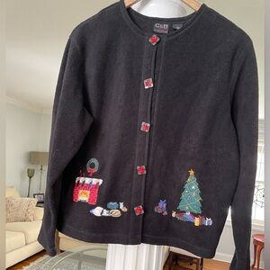 C&B by Craft &Barrow women’s vintage embroidered Christmas fleece Cardigan M